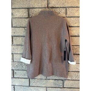Tahari Womens Brown Long-Sleeve Open Cardigan With Zipper Detail & Folded Cuffs
